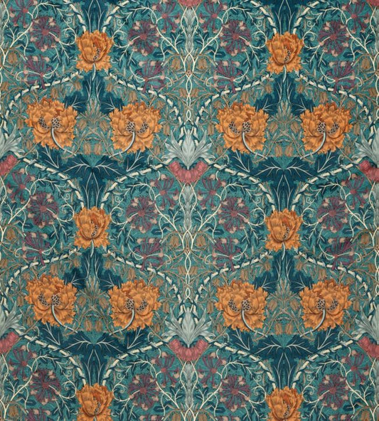Honeysuckle & Tulip Velvet Fabric - Woad/Mulberry - 236940 - Morris & Co