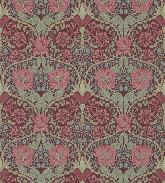 Honeysuckle & Tulip Wallpaper - Burgundy/Sage - 214703 - Morris & Co