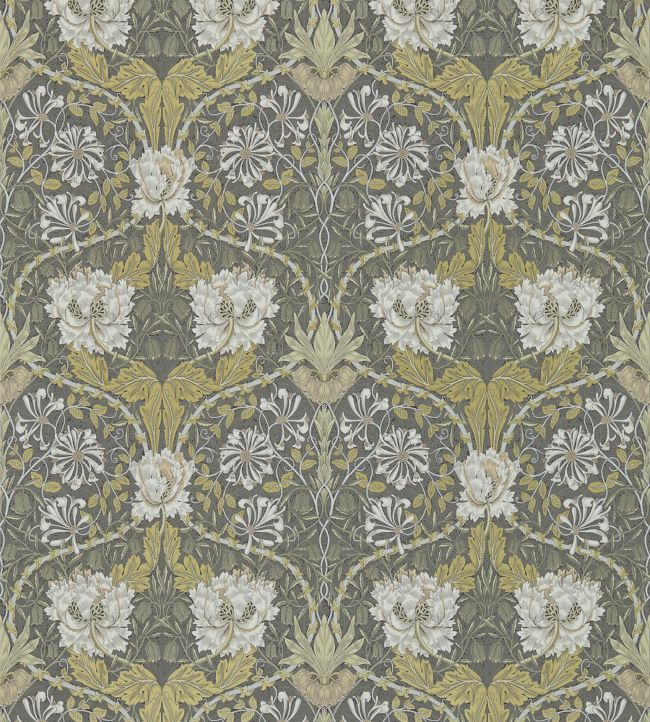 Honeysuckle & Tulip Wallpaper - Charcoal/Gold - 214701 - Morris & Co