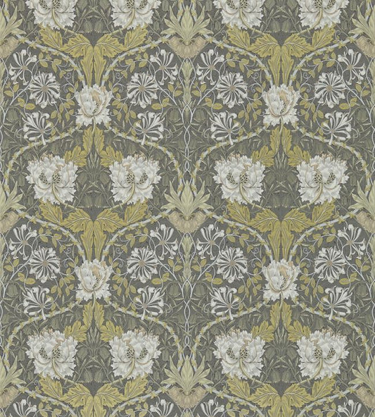 Honeysuckle & Tulip Wallpaper - Charcoal/Gold - 214701 - Morris & Co