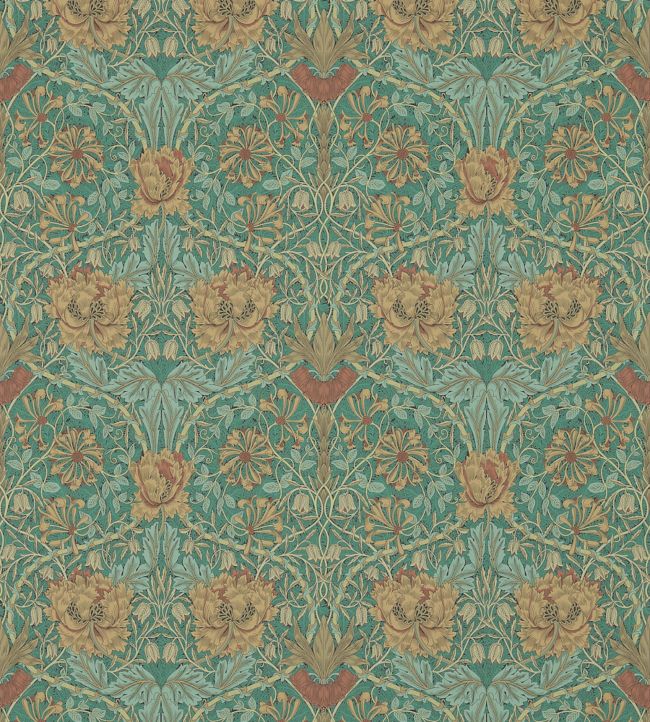 Honeysuckle & Tulip Wallpaper - Emerald/Russet - 214704 - Morris & Co