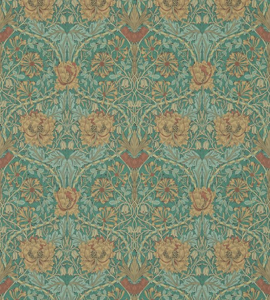 Honeysuckle & Tulip Wallpaper - Emerald/Russet - 214704 - Morris & Co