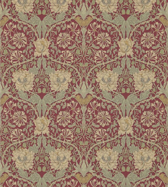 Honeysuckle & Tulip Wallpaper - Red/Gold - 214700 - Morris & Co