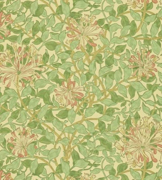 Honeysuckle Wallpaper - Green/Beige/Pink - 216842 - Morris & Co