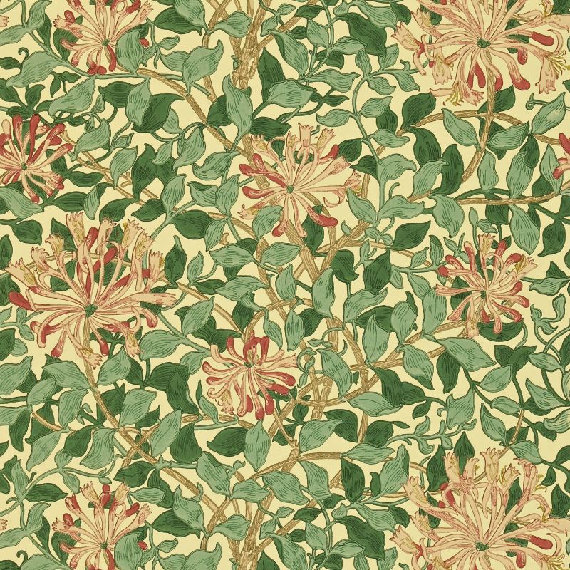 Honeysuckle Wallpaper - Green/Coral/Pink - DMC1HS102 - Morris & Co