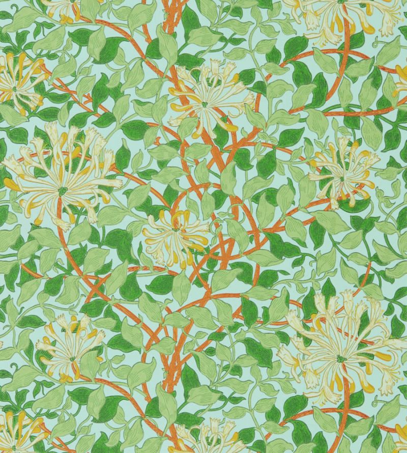Honeysuckle Wallpaper - Sky/Burnt Orange - 217094 - Morris & Co