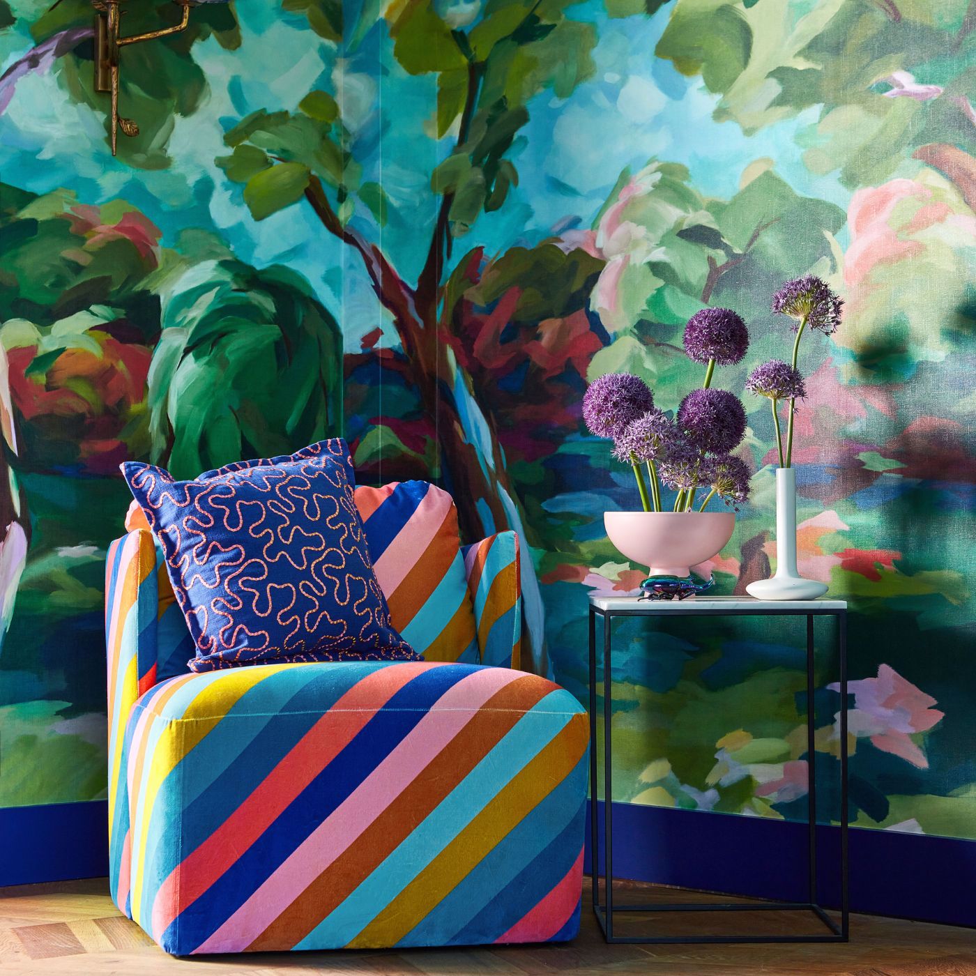 In The Woods Wallpaper - Sky/Emerald/Carnelian - HSRW113068 - Harlequin