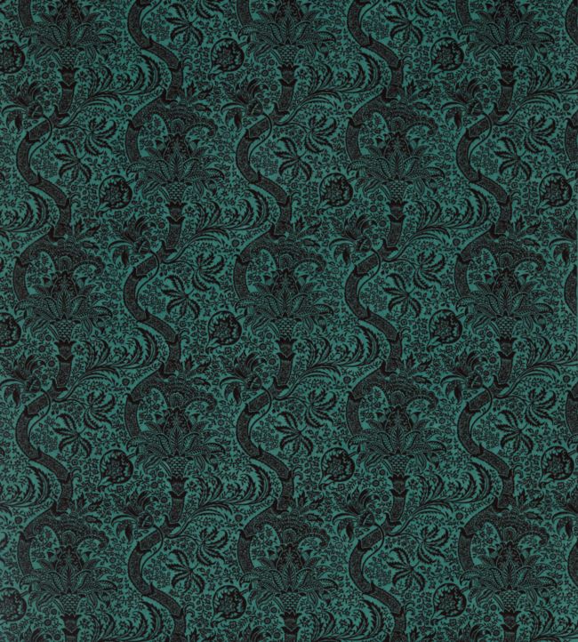 Indian Flock Velvet Fabric - Cerulean/Walnut - 236944 - Morris & Co