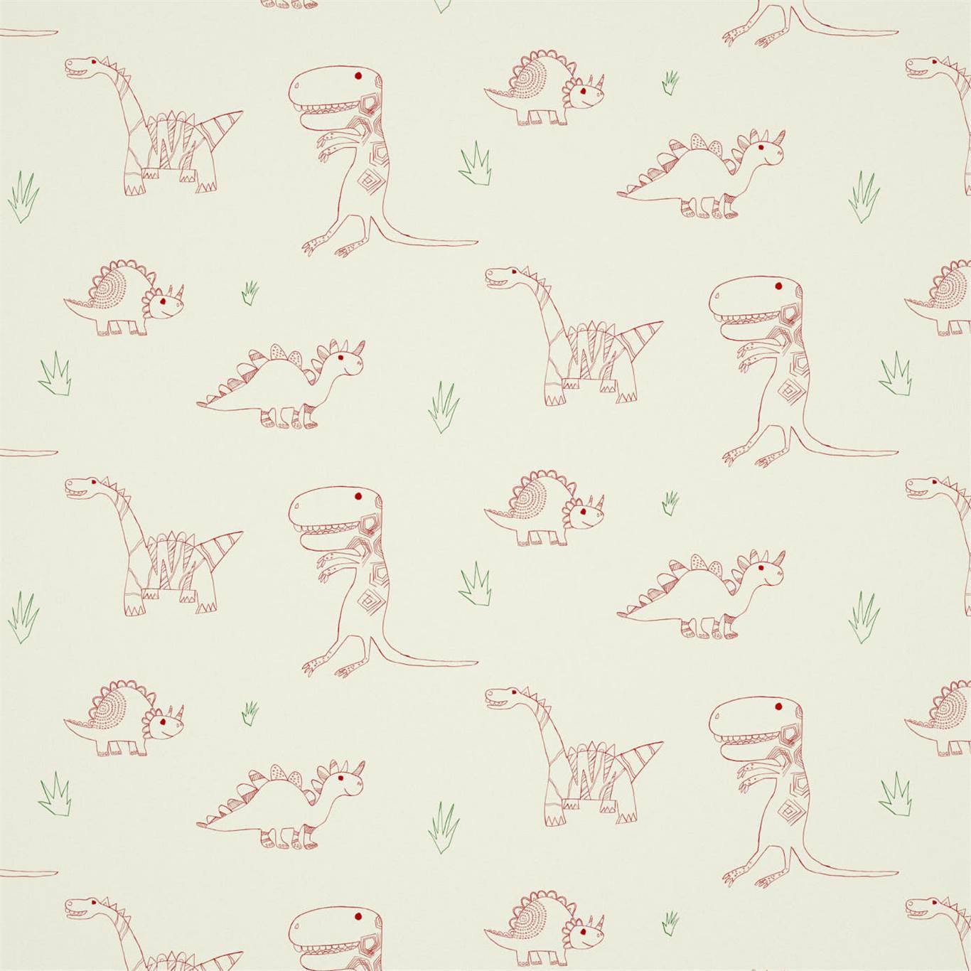 Jolly Jurassic Wallpaper - Strawberry Emerald & Neutral - HLTF112654 - Harlequin