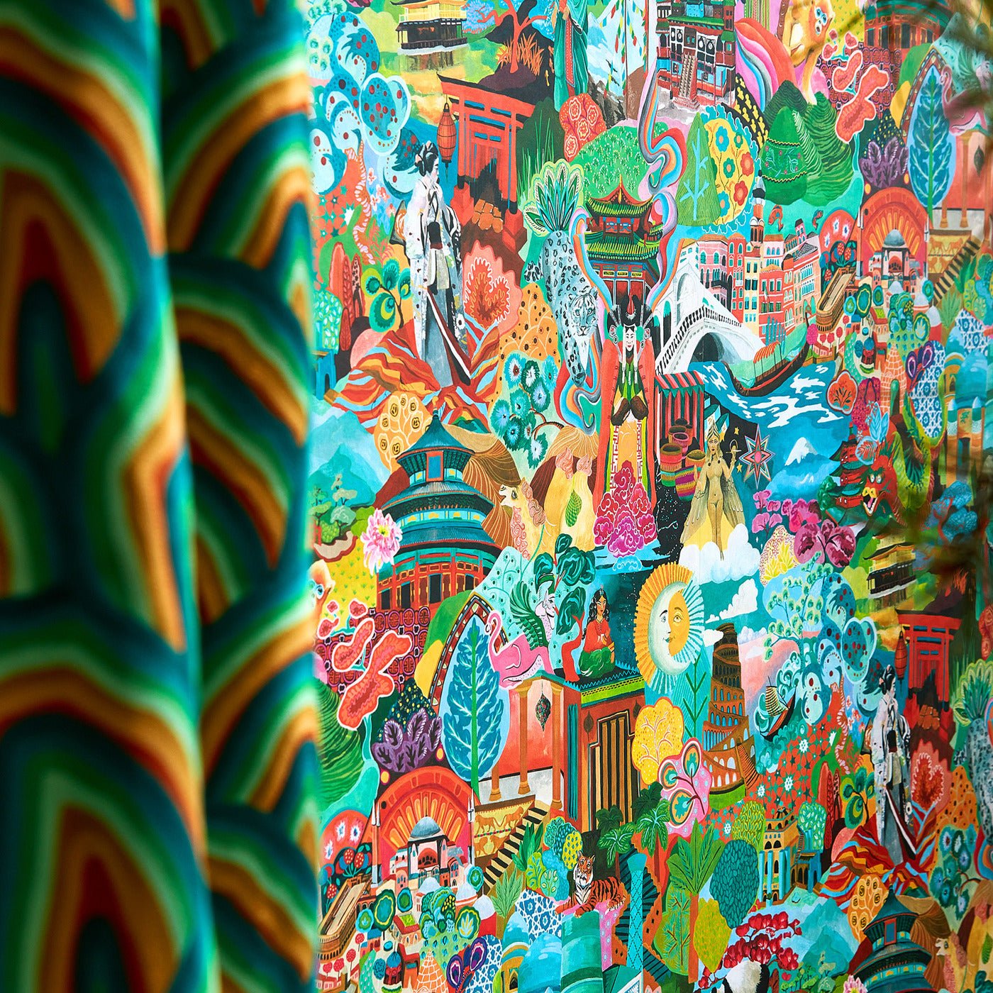 Journey of Discovery Wallpaper - Ionian/Harissa/Emerald - HQN3112919 - Harlequin