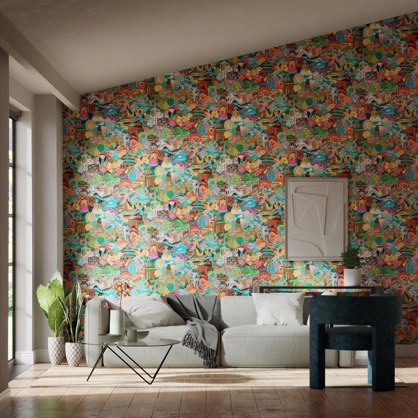 Journey of Discovery Wallpaper - Ionian/Harissa/Emerald - HQN3112919 - Harlequin