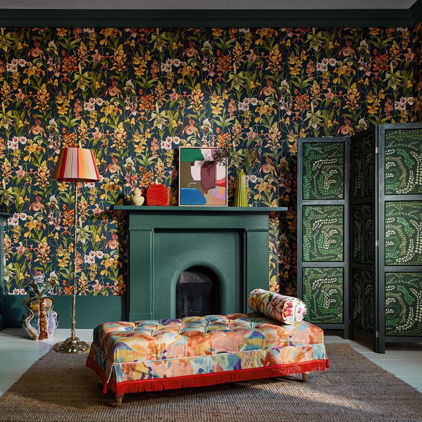 Kalina Wallpaper - Midnight/Baked Terracotta/Nectar - HC4W113010 - Harlequin