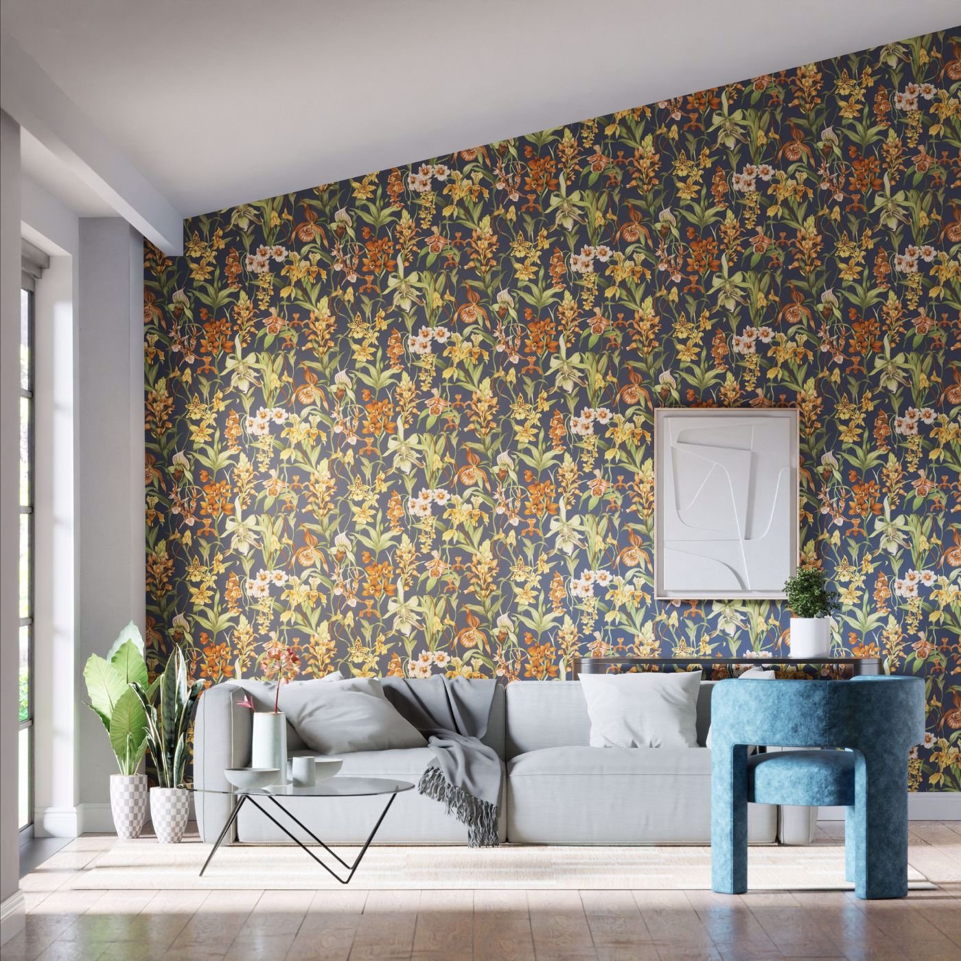 Kalina Wallpaper - Midnight/Baked Terracotta/Nectar - HC4W113010 - Harlequin