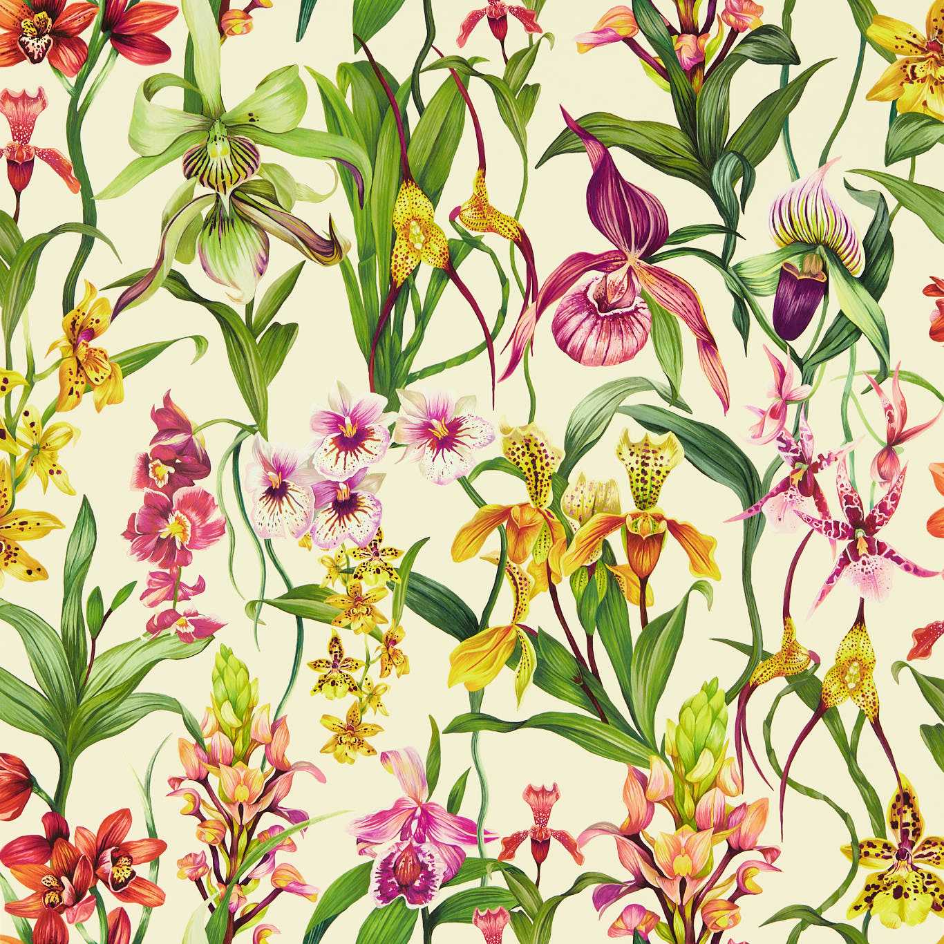 Kalina Wallpaper - Parchment/Forest/Azalea - HC4W113009 - Harlequin