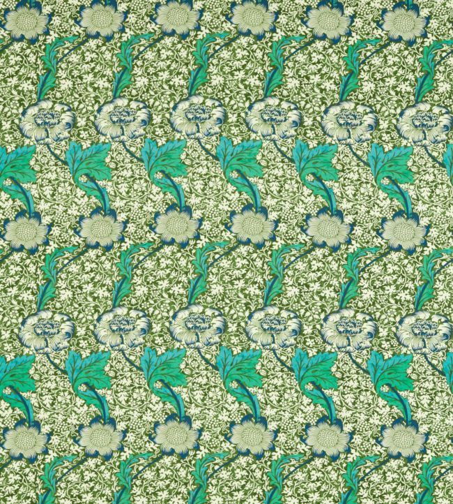 Kennet Fabric - Olive/Turquoise - 226856 - Morris & Co