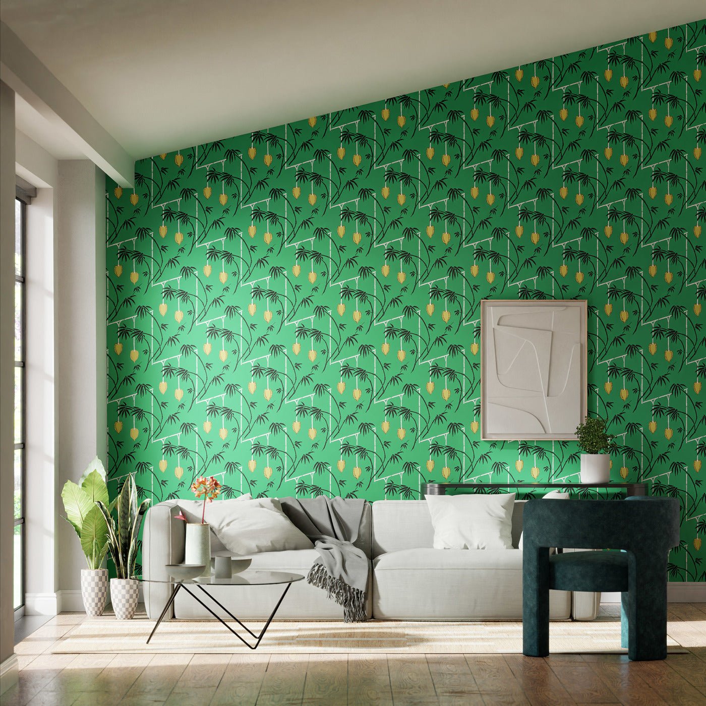 Kimiko Wallpaper - Bottle Green/Chartreuse - HQN3112938 - Harlequin