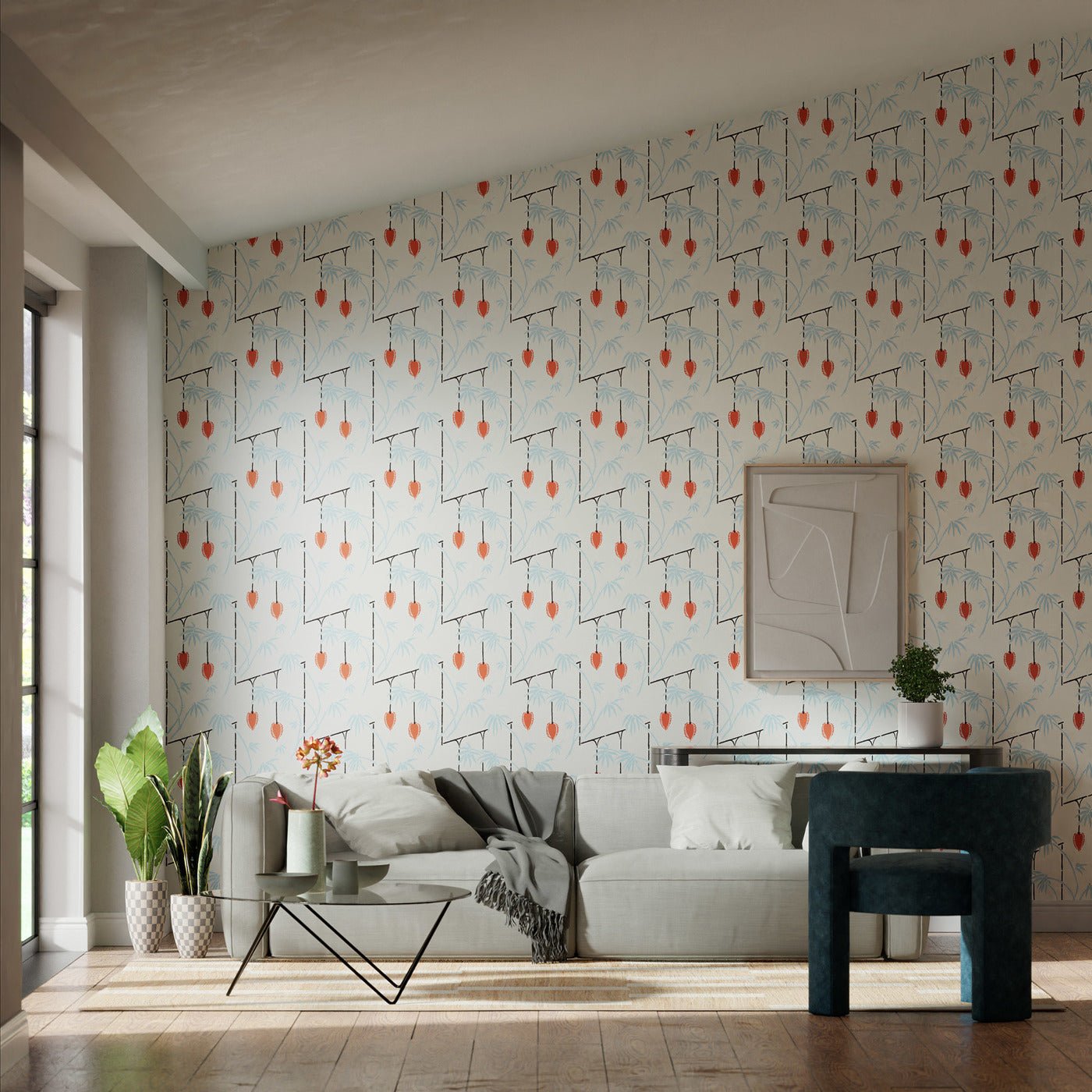 Kimiko Wallpaper - Soft Focus/Harissa - HQN3112939 - Harlequin