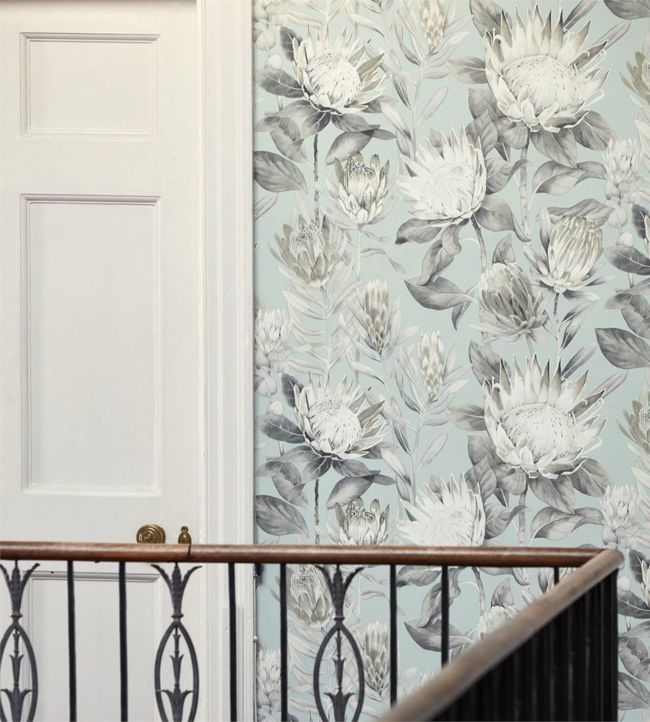 King Protea Wallpaper - Aqua/Linen - DGLW216645 - Sanderson