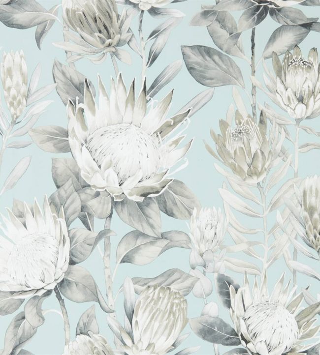 King Protea Wallpaper - Aqua/Linen - DGLW216645 - Sanderson