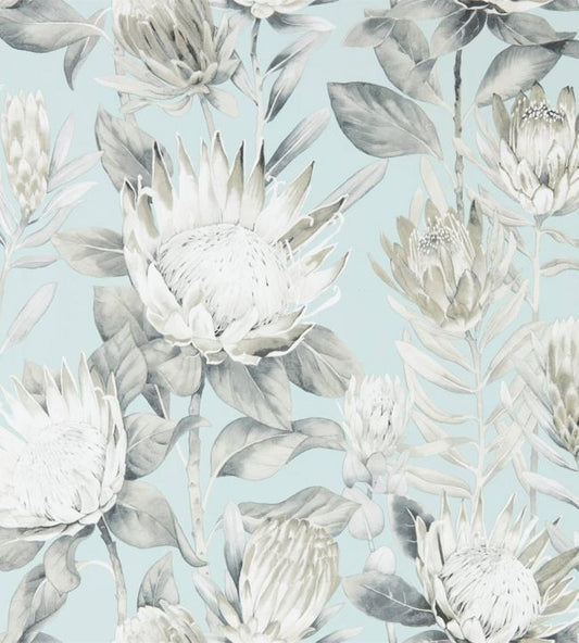 King Protea Wallpaper - Aqua/Linen - DGLW216645 - Sanderson