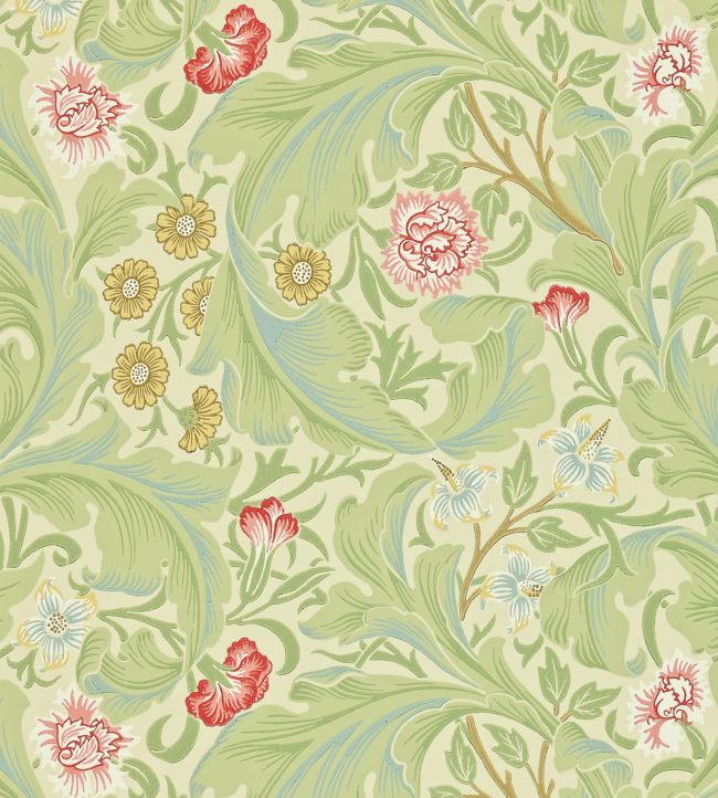 Leicester Wallpaper - Green/Coral - 212543 - Morris & Co