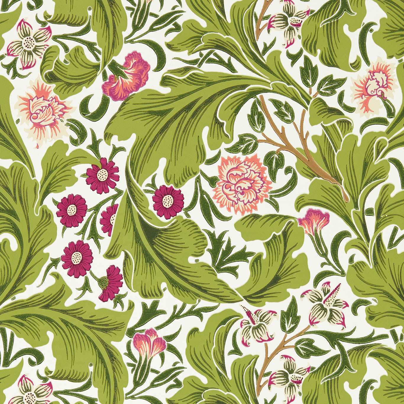 Leicester Wallpaper - Sour Green/Plum - 217334 - Morris & Co