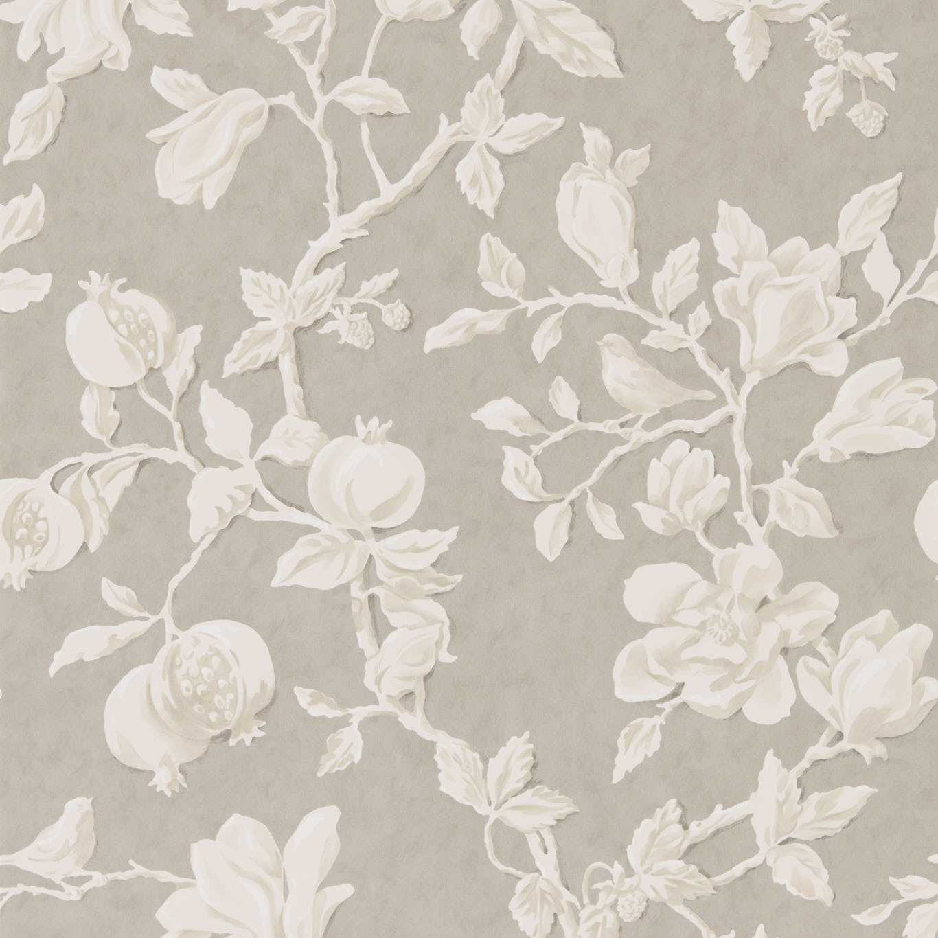 Magnolia & Pomegranate Wallpaper - Silver/Linen - DWOW215722 - Sanderson