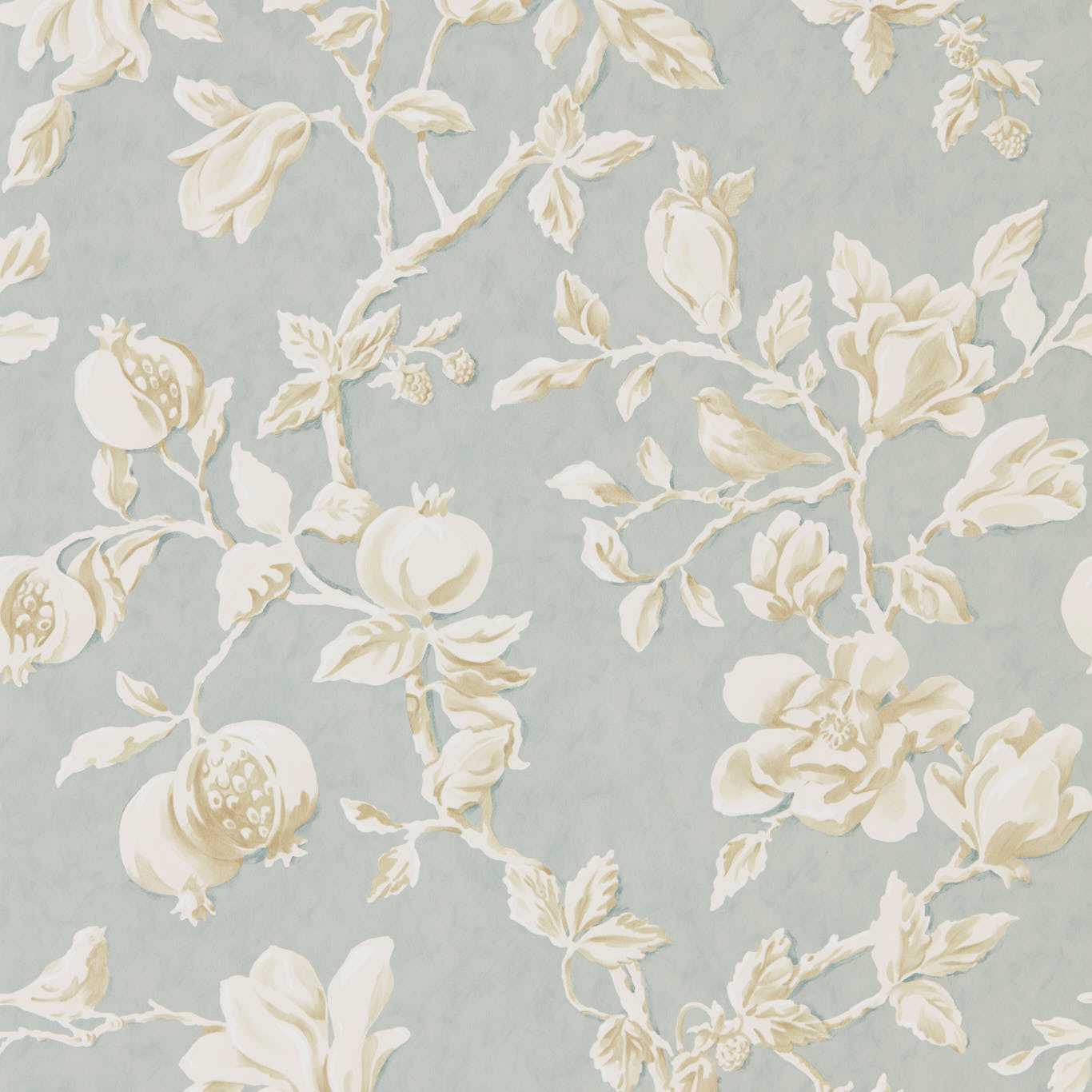 Magnolia &amp; Pomegranate Wallpaper - Grey Blue/Parchment - DWOW215724 - Sanderson
