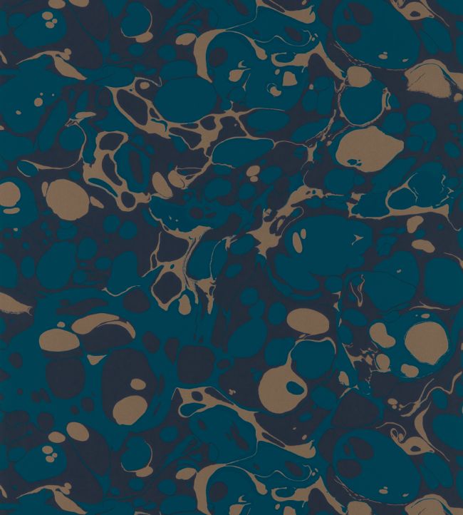 Marble Wallpaper - Azurite/ Copper/Japanese Ink - HQN2112837 - Harlequin