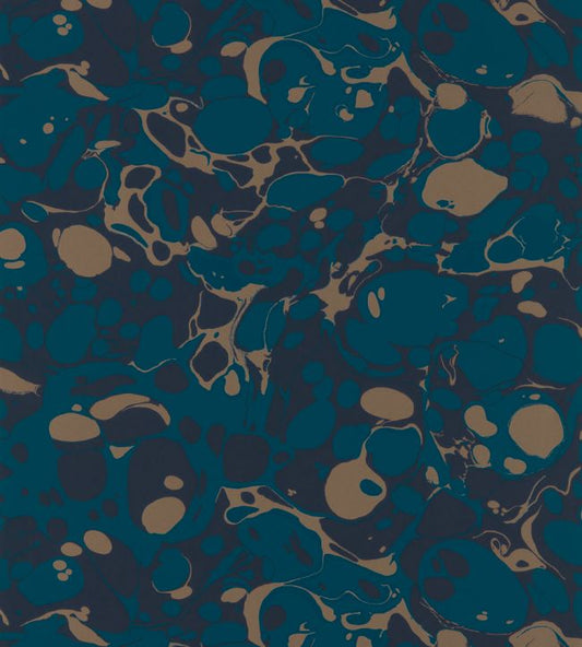 Marble Wallpaper - Azurite/ Copper/Japanese Ink - HQN2112837 - Harlequin