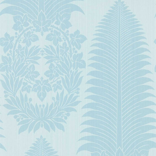 Marsden's Palm Damask Wallpaper - Blue Stone - ZCOT313023 - Zoffany