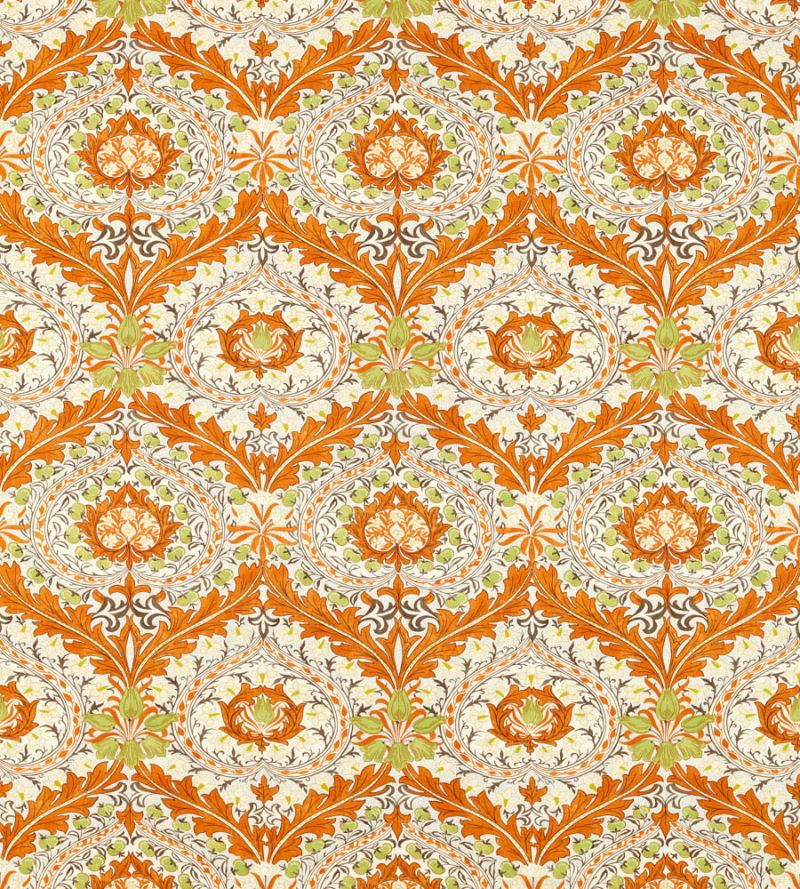 Merton Fabric - Burnt Orange/Chartreuse - 226994 - Morris & Co