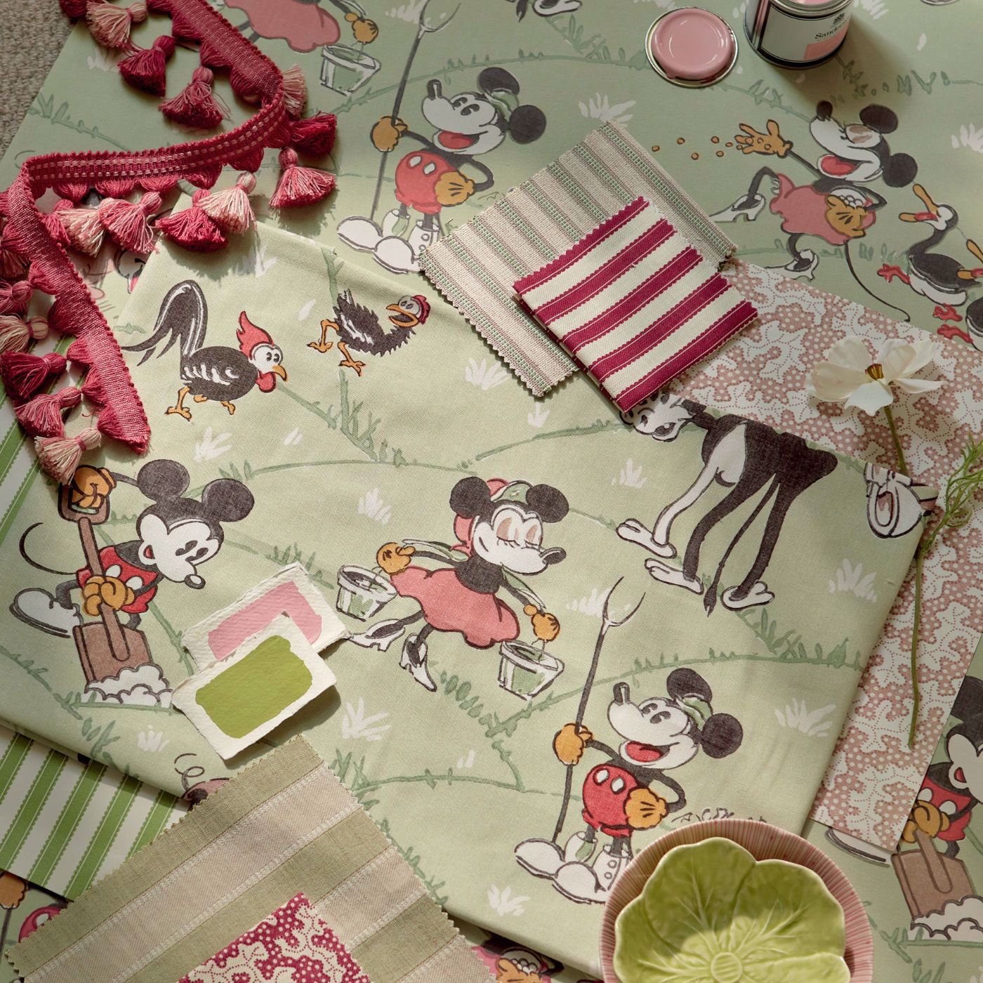 Mickey At The Farm Wallpaper - Macaron Green - DDIW217266 - Sanderson