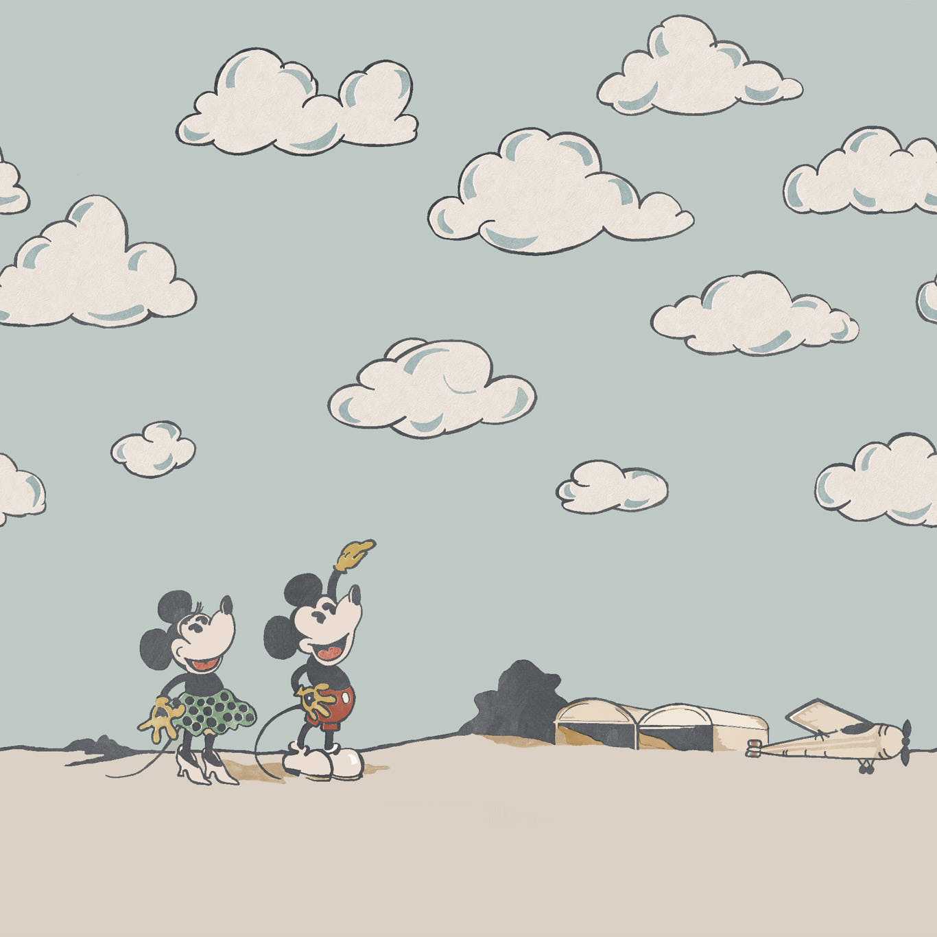 Mickey In The Clouds Wallpaper - Sea Salt - DDIW217292 - Sanderson