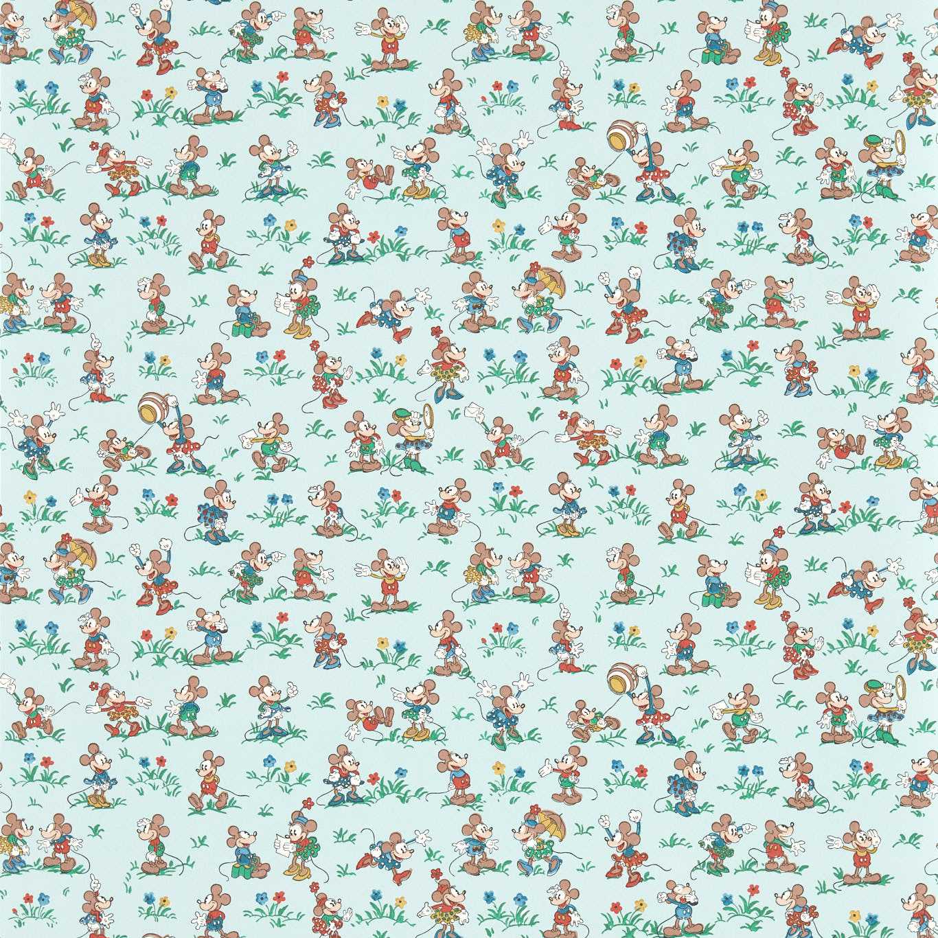 Mickey & Minnie Wallpaper - Bonbon Blue - DDIW217264 - Sanderson