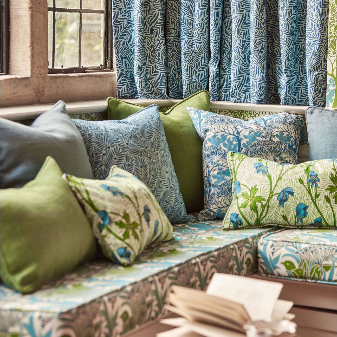 Monkshood Fabric - Cobalt/Goblin Green - 227219 - Morris & Co