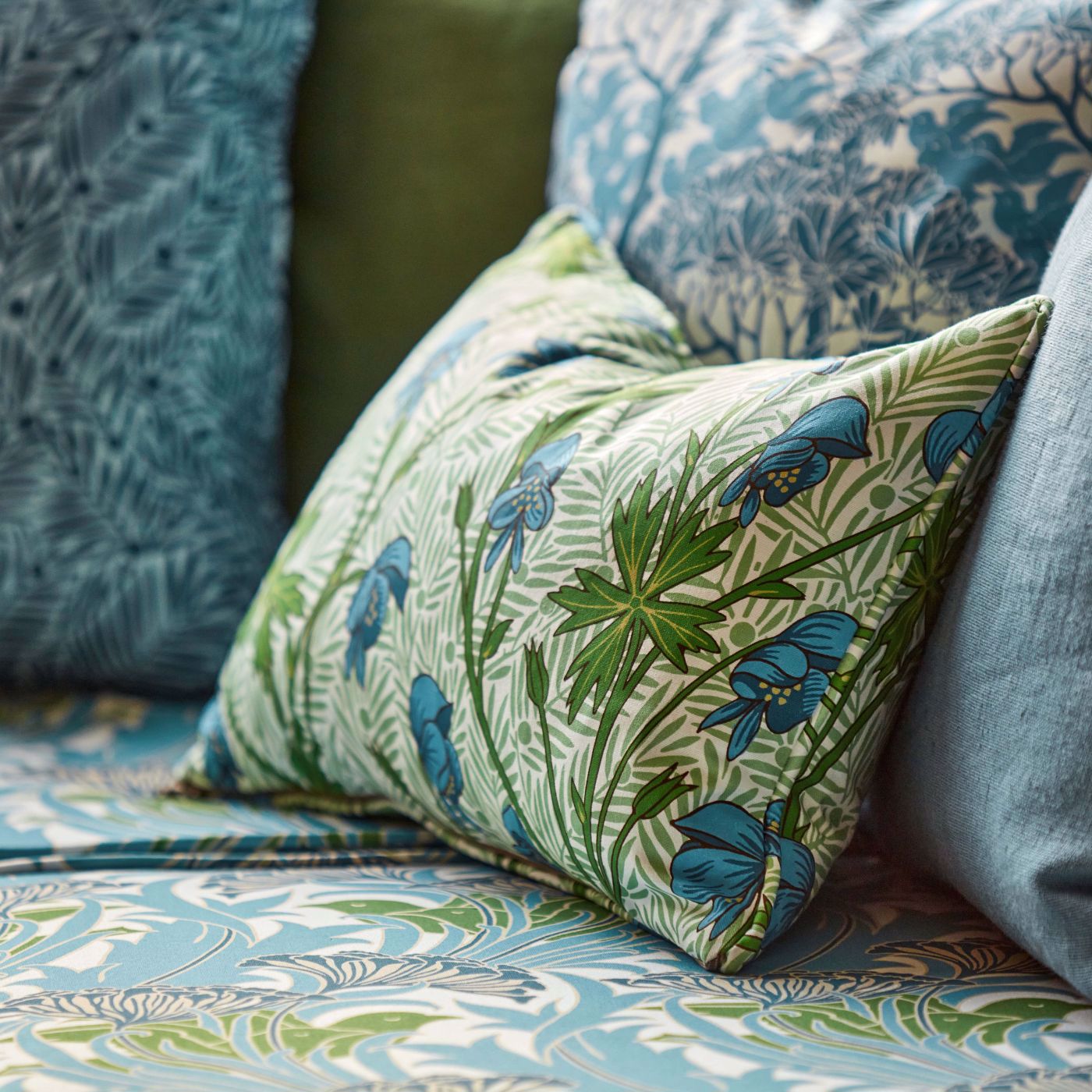 Monkshood Fabric - Cobalt/Goblin Green - 227219 - Morris & Co