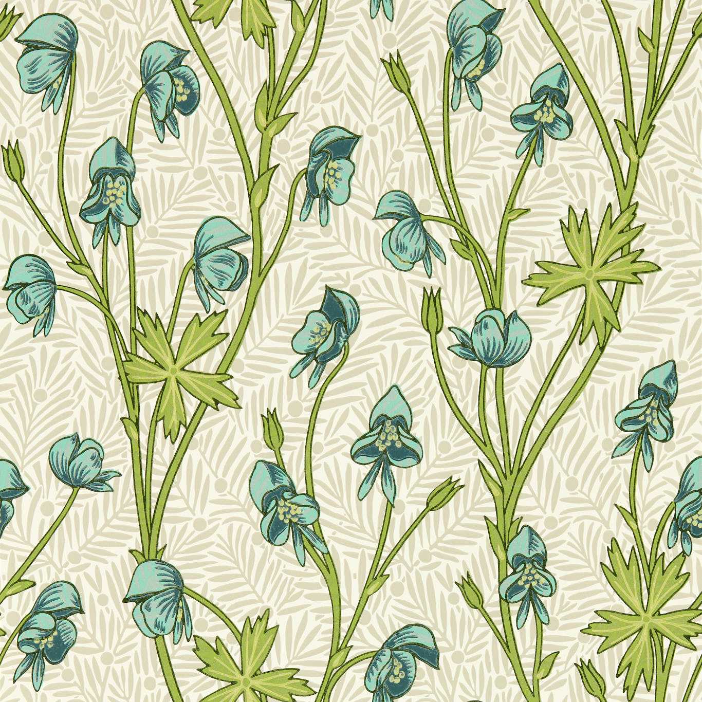 Monkshood Wallpaper - Aqua/Peashoot - 217344 - Morris & Co