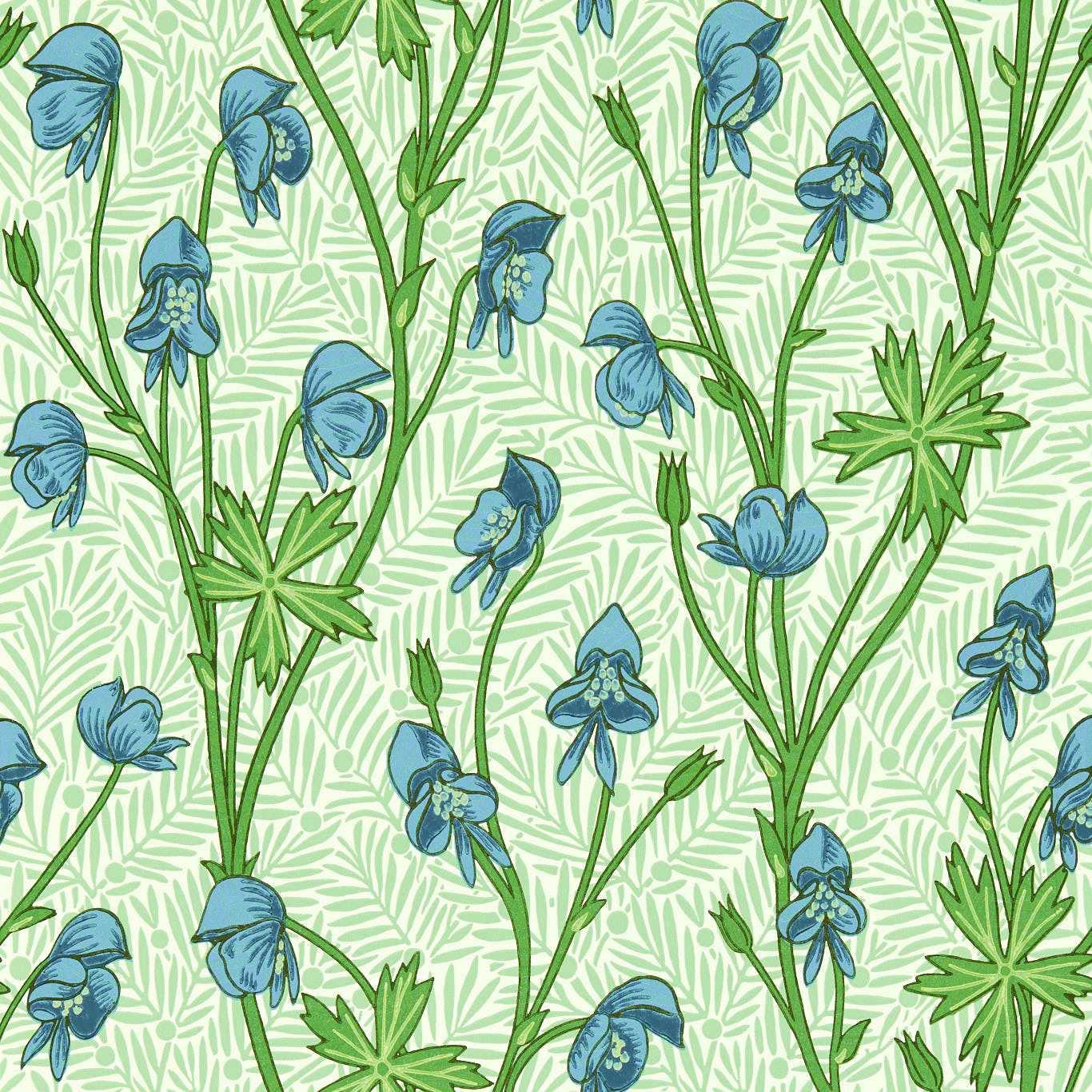 Monkshood Wallpaper - Cobalt/Goblin Green - 217343 - Morris & Co