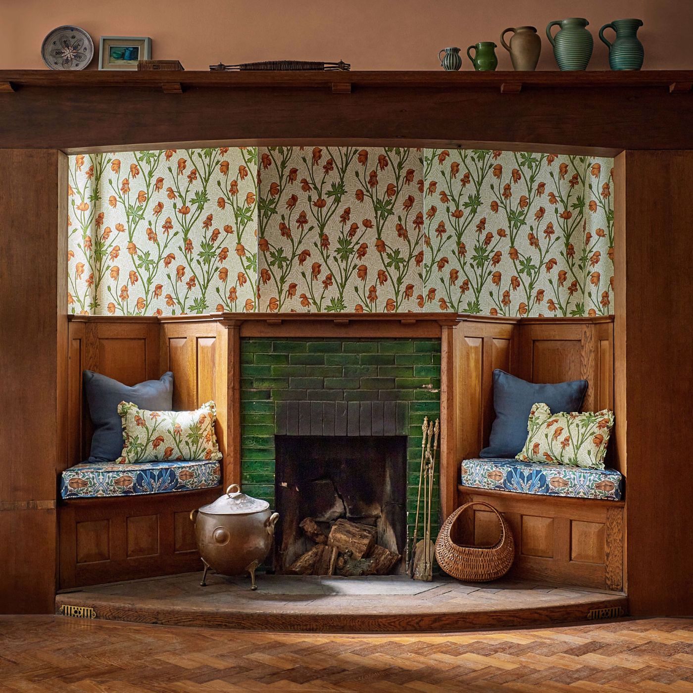 Monkshood Wallpaper - Tangerine/Sage - 217345 - Morris & Co