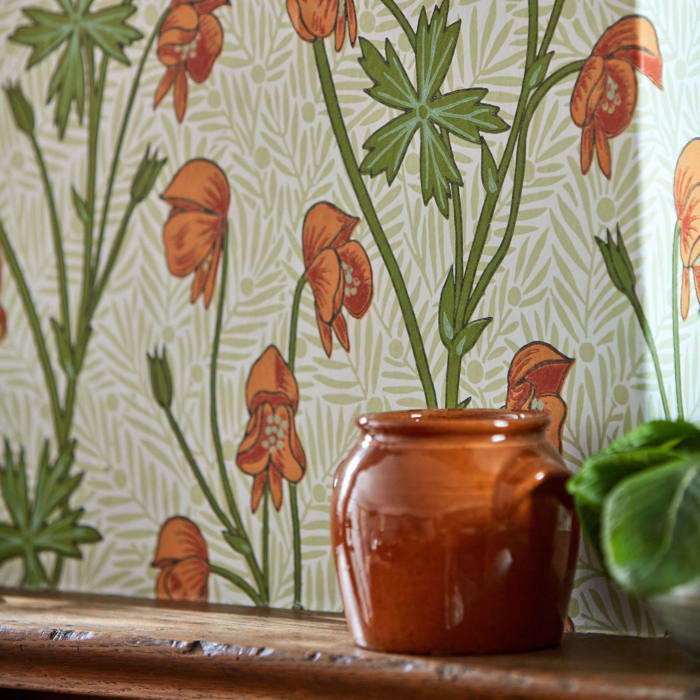 Monkshood Wallpaper - Tangerine/Sage - 217345 - Morris & Co