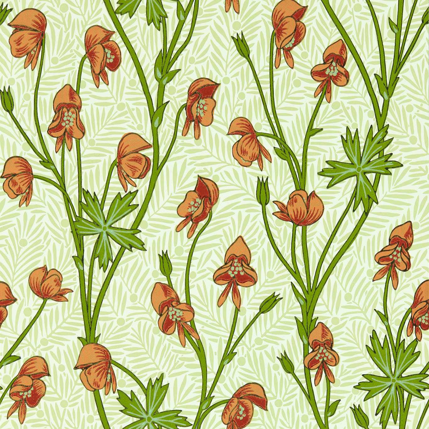 Monkshood Wallpaper - Tangerine/Sage - 217345 - Morris & Co