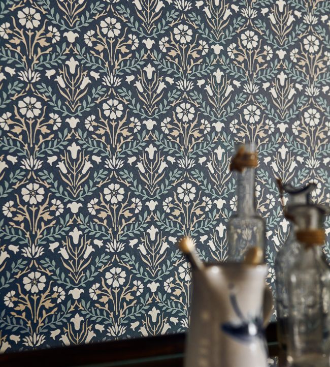 Morris Bellflowers Wallpaper - Indigo/Linen - 216436 - Morris & Co