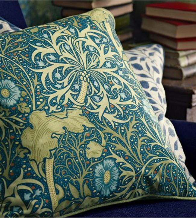 Morris Seaweed Fabric - Cobalt/Thyme - 224472 - Morris & Co