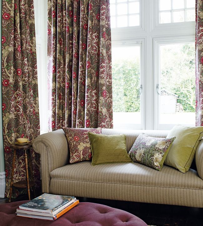 Morris Seaweed Fabric - Ebony/Poppy - 224471 - Morris & Co