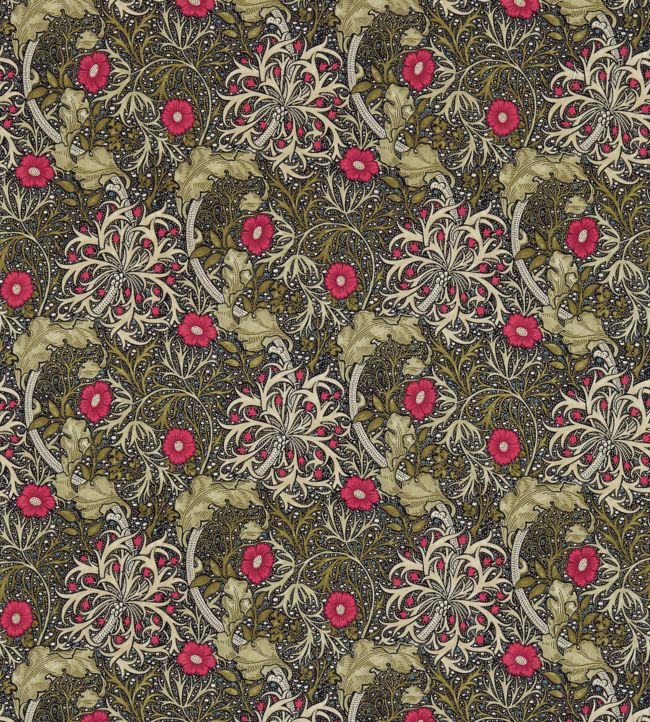 Morris Seaweed Fabric - Ebony/Poppy - 224471 - Morris & Co