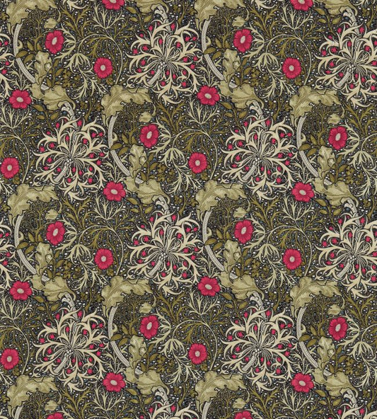 Morris Seaweed Fabric - Ebony/Poppy - 224471 - Morris & Co