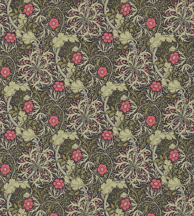 Morris Seaweed Wallpaper - Ebony/Poppy - 214716 - Morris & Co