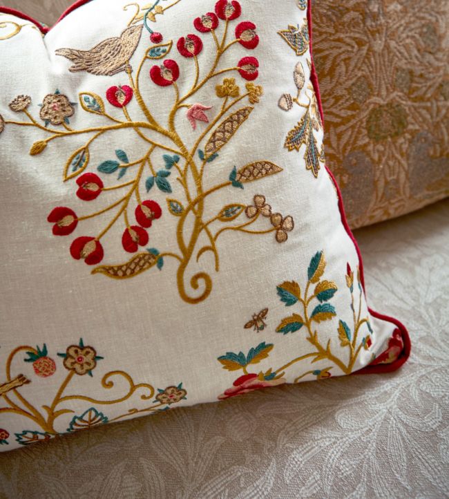 Newill Embroidery Fabric - Antique/Carmine - 236824 - Morris & Co