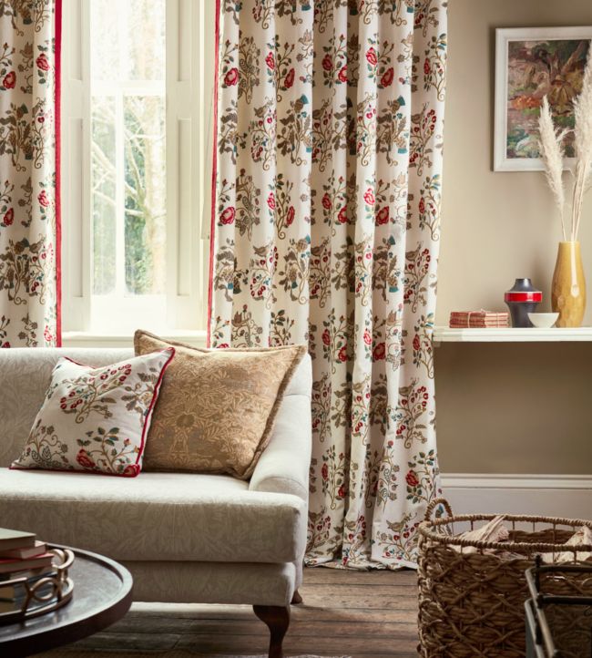 Newill Embroidery Fabric - Antique/Carmine - 236824 - Morris & Co